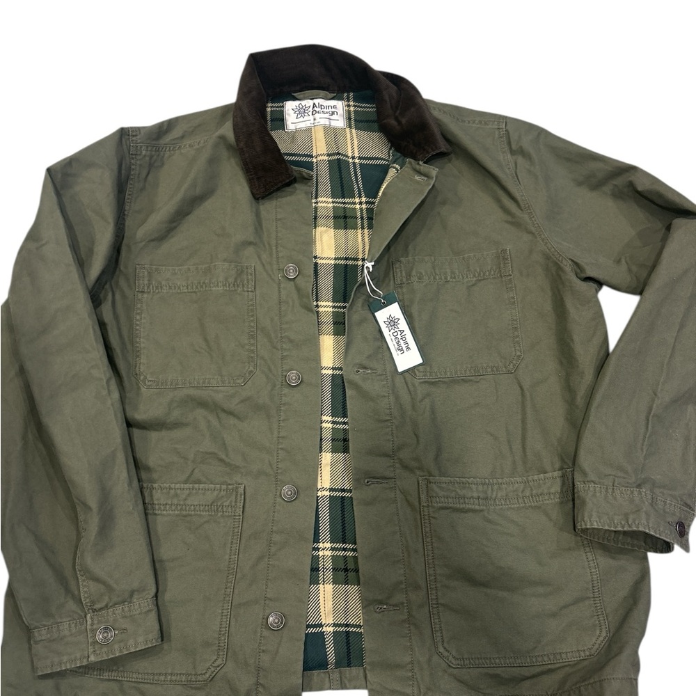 Alpine Design Men XL Chore Jacket Vintage Olive Green Plaid Lined ADM24707 NEW